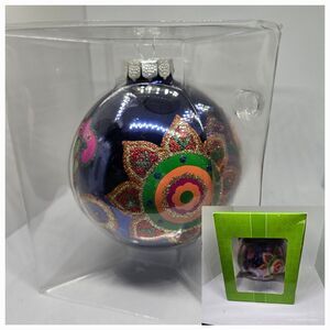 Vera Bradley 2013 Venetian Paisley Glass Ball Ornament Christmas   W Box